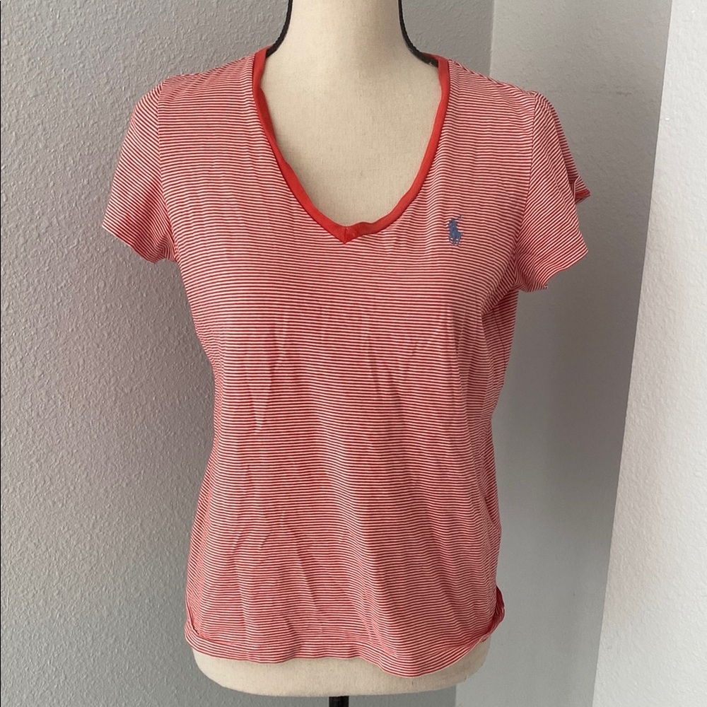Polo Ralph Lauren Orange Striped Fitted Short Sleeve Tee